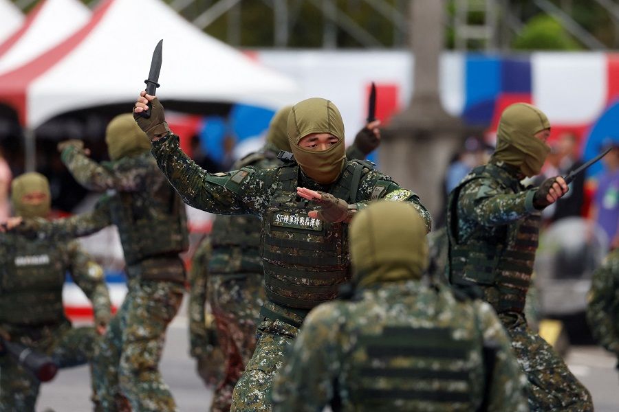 Special forces personnel take part in the Double Tenth Day celebration ceremony in Taipei, Taiwan, on 10 October 2023. (Carlos Garcia Rawlins/Reuters)