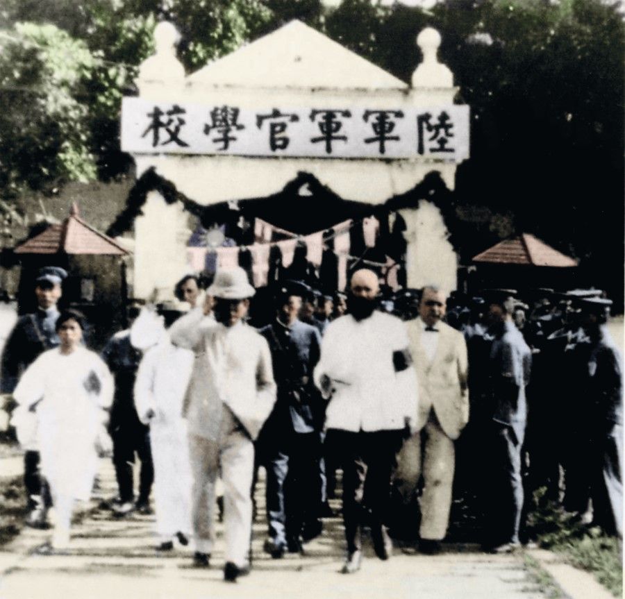 In 1924, the Chinese Nationalist Party established the Republic of China Military Academy and the National Revolutionary Army. Walking in front are Sun Yat-Sen (left) and Mikhail Borodin, the Soviet Union's chief political adviser to the Chinese Nationalist Party (right).