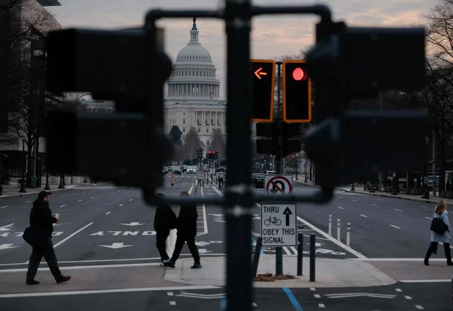 Traffic lights point the way near the US Capitol on 5 January 2026 in Washington, DC.