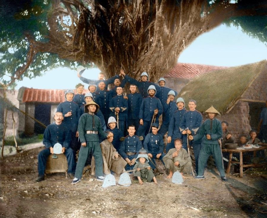 French colonial officials and local inspectors in Vietnam, 1900s. Vietnam was influenced by French colonial culture, while also experiencing decades of anti-French resistance.