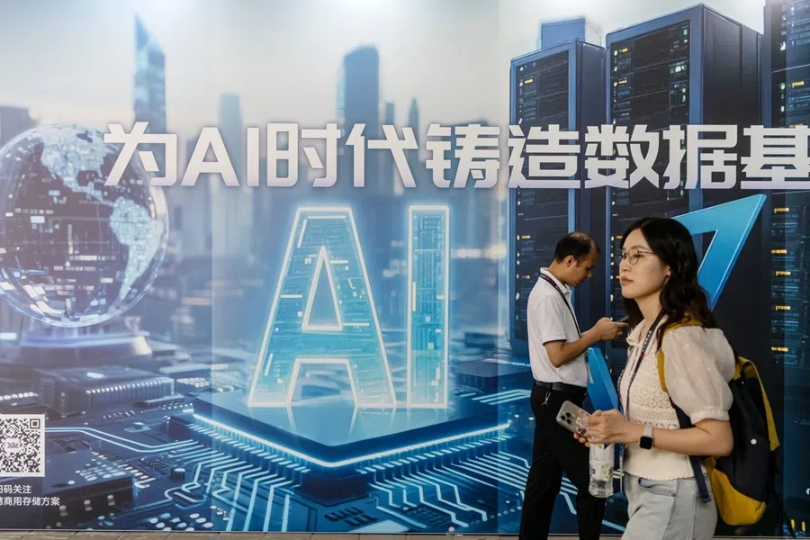 An advertisement for artificial intelligence at the MWC Shanghai tech show in Shanghai, China, on 19 June 2025. (Qilai Shen/Bloomberg)