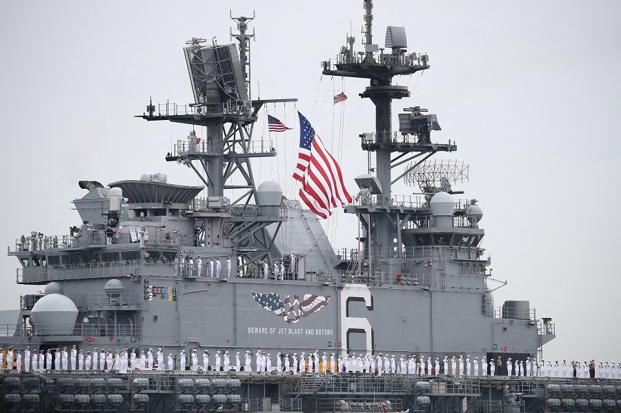 A shot of the USS America (LHA-6) taken on 15 September 2023. (Chung Sung-Jun/Reuters)