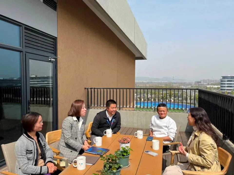 Alibaba founder Jack Ma visits Hangzhou Yungu School in Hangzhou, Zhejiang province, China in this handout picture released on 27 March 2023. (Hangzhou Yungu School/Handout via Reuters)