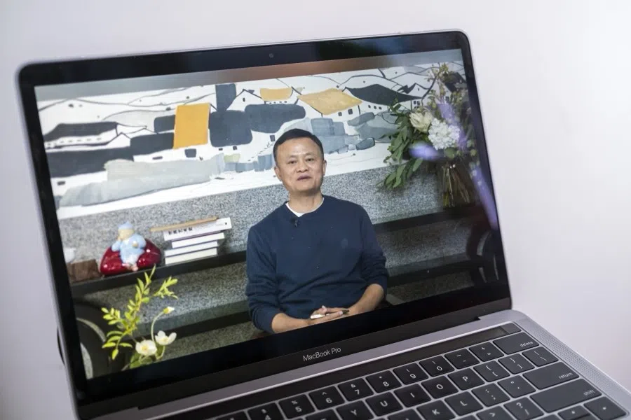 A video recording of a livestream of Jack Ma, co-founder of Alibaba Group Holding Ltd., on a laptop computer in Hong Kong, 20 January 2021. Ma has resurfaced after months out of public view that fueled intense speculation about the plight of the billionaire grappling with escalating scrutiny over his internet empire. (Justin Chin/Bloomberg)