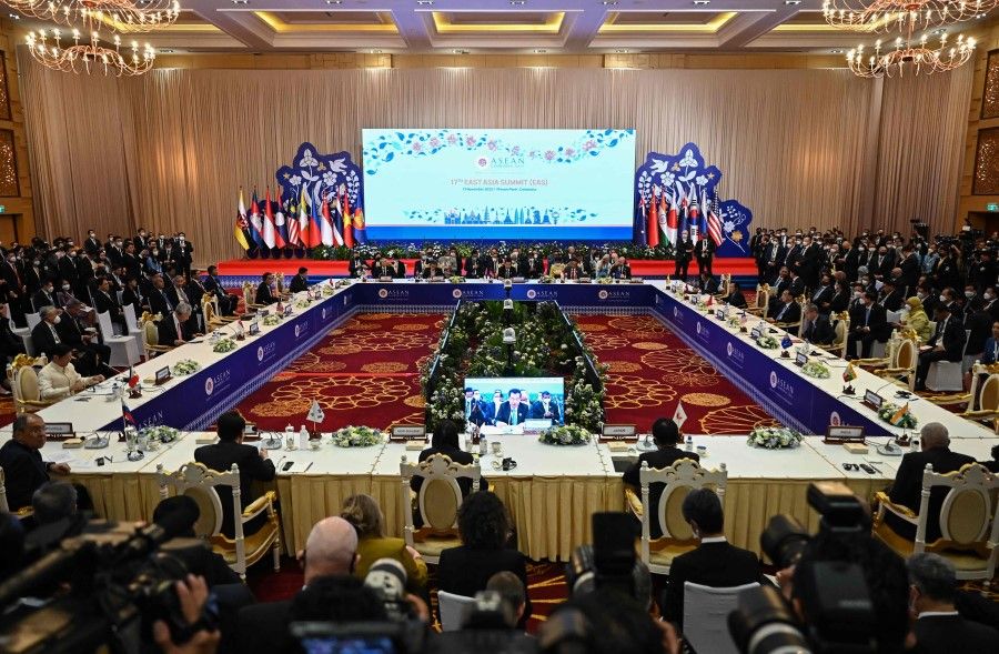A general view shows the East Asia Summit as part of the 40th and 41st Association of Southeast Asian Nations (ASEAN) Summits in Phnom Penh on 13 November 2022. (Tang Chhin Sothy/AFP)