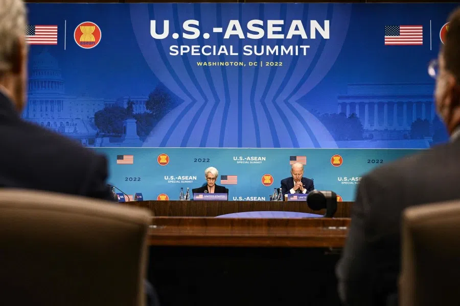 US President Joe Biden participates in the US-ASEAN Special Summit at the US State Department in Washington, DC, on 13 May 2022. (Brendan Smialowski/AFP)