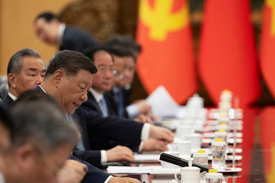 Chinese President Xi Jinping speaks as he attends a meeting with Vietnam’s President To Lam (not pictured) at the Great Hall of the People in Beijing, China, 19 August 2024. (Andres Martinez Casares via Reuters)
