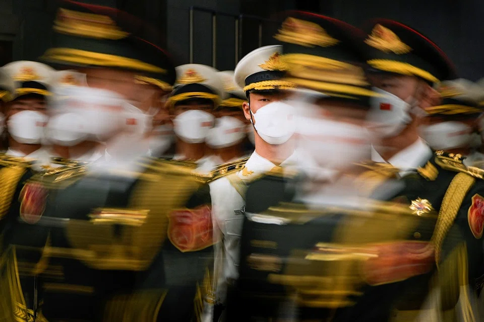 Members of an honour guard march out during a welcoming ceremony at the Great Hall of the People in Beijing, China, on 10 July 2023. (Andy Wong/Pool via Reuters)