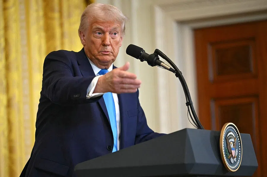 US President Donald Trump speaks during a press conference in the East Room of the White House in Washington, DC, on 4 February 2025.