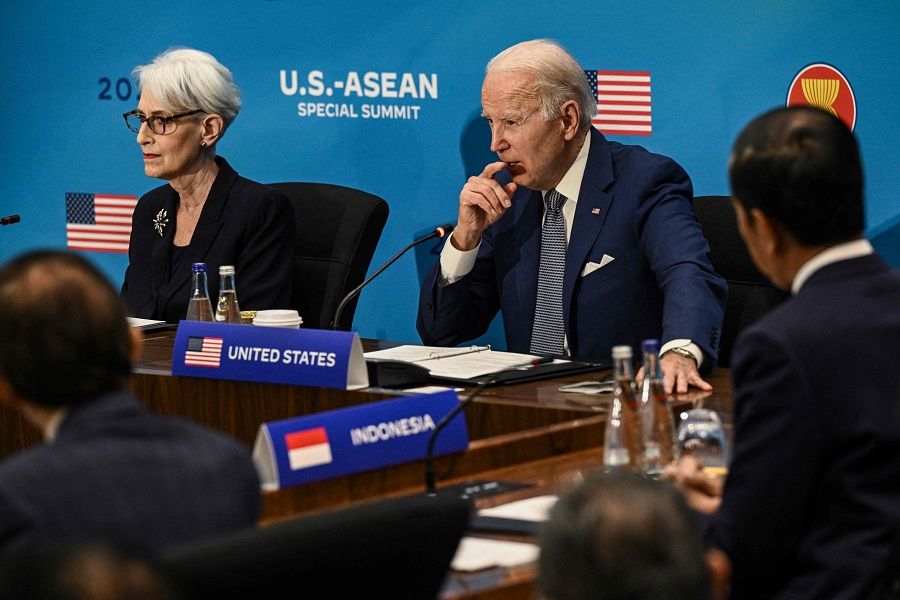 US President Joe Biden participates in the US-ASEAN Special Summit at the US State Department in Washington, DC, US, on 13 May 2022. (Brendan Smialowski/AFP)