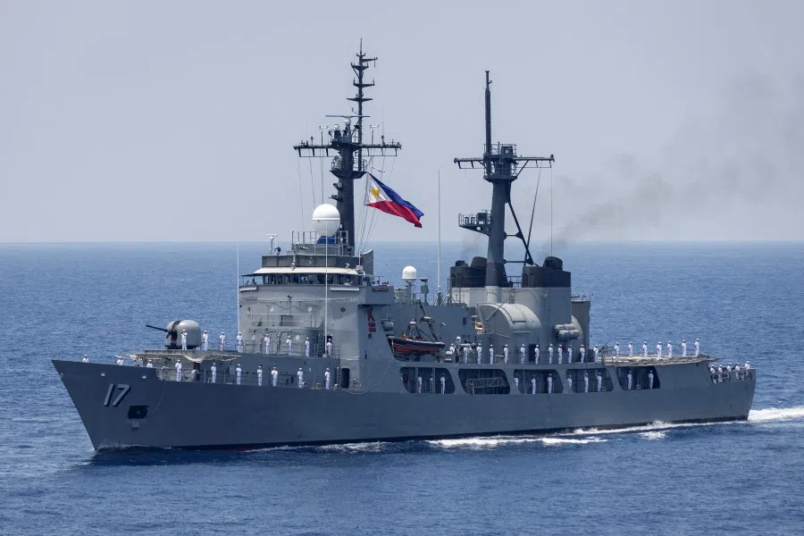 Philippines Navy's BRP Andres Bonifacio (PS-17) participates in the ASEAN Fleet Review as part of the 42nd ASEAN Multilateral Naval Exercises at Subic Bay, Zambales, Philippines, 11 May 2023. (Eloisa Lopez/Reuters)