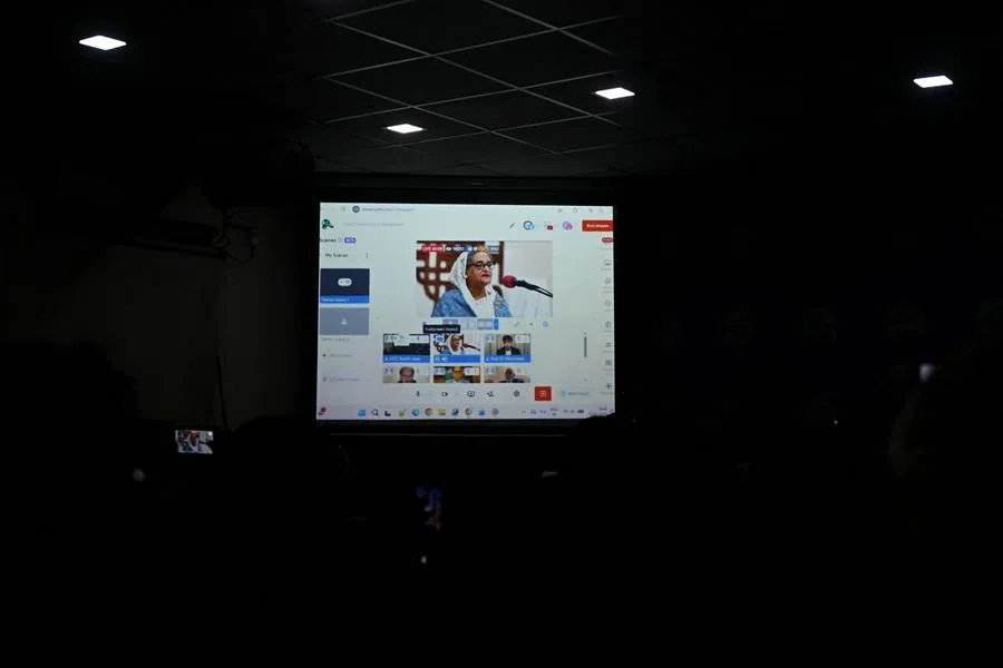 Sheikh Hasina, Bangladesh's former prime minister, addresses the media virtually in New Delhi on 23 January 2026, ahead of upcoming national election. (Arun Sankar/AFP)