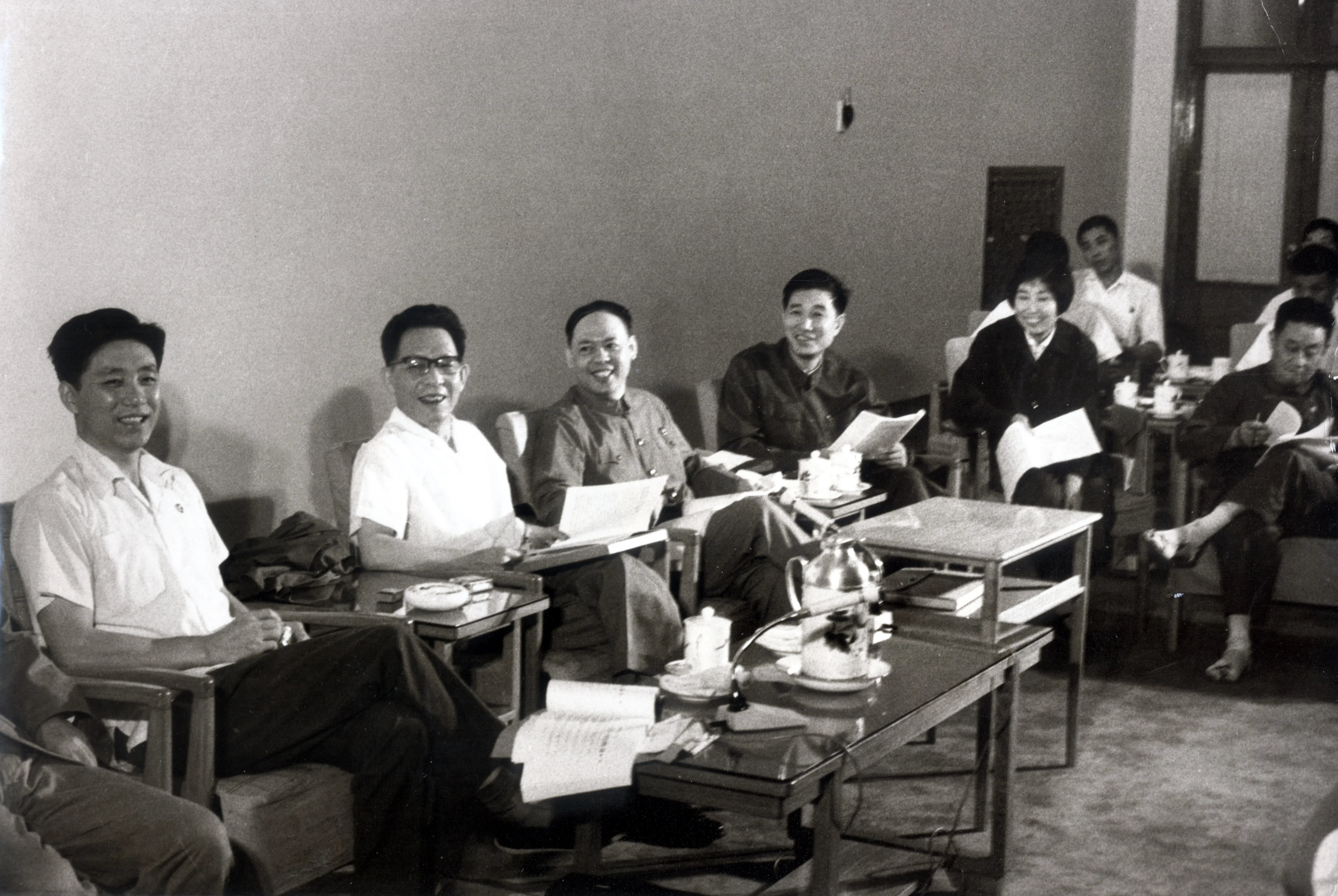 Major leaders of the rebels, from left to right, Wang Hongwen, Zhang Chunqiao, and Yao Wenyuan, during the Tenth National Congress of the Chinese Communist Party, 1973.