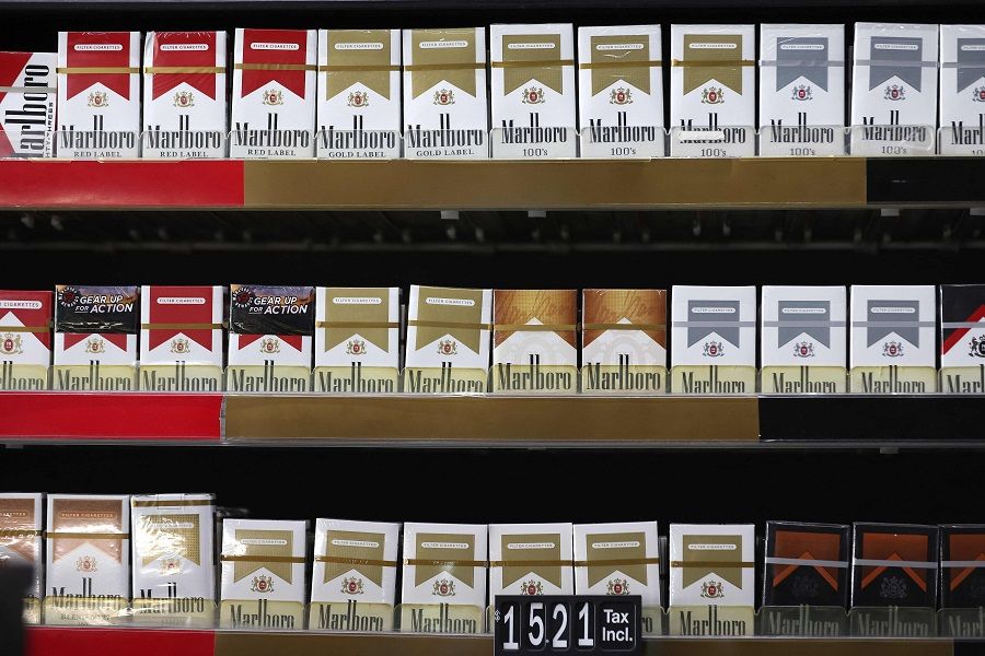 Packs of Marlboro cigarettes are displayed at a smoke shop on 28 April 2023 in San Francisco, California, US. (Justin Sullivan/Getty Images/AFP)