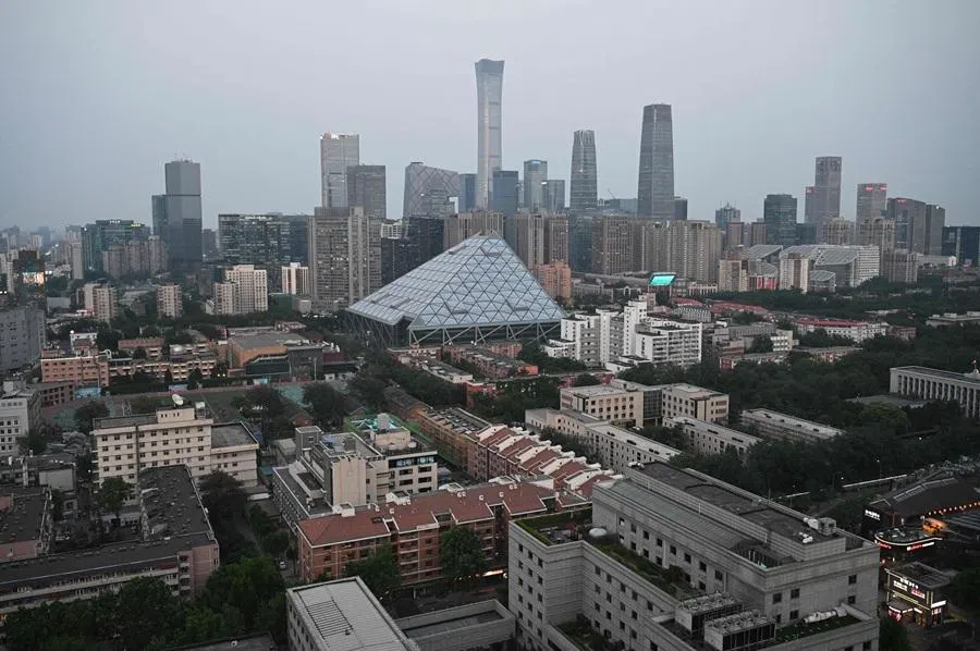 Buildings are seen in the central business district in Beijing on 12 May 2026.
