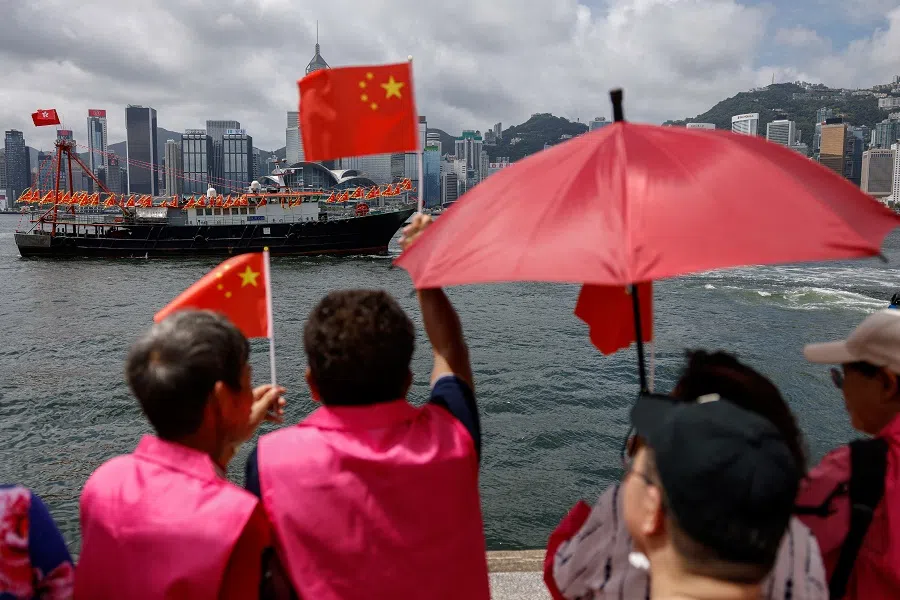 A fishing vessel sails at Victoria Harbour to celebrate the 27th anniversary of the former British colony’s handover to Chinese rule in Hong Kong, China, on 1 July 2024.