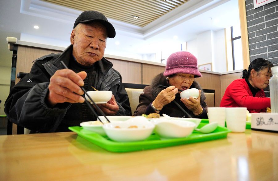 The elderly enjoy a meal in a community canteen in Changbai county, Jilin province, China, on 17 November 2022. (CNS)