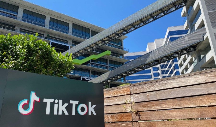 The logo of Chinese video app TikTok is seen on the side of the company's new office space at the C3 campus on 11 August 2020 in Culver City, in the westside of Los Angeles. (Chris Delmas/AFP)