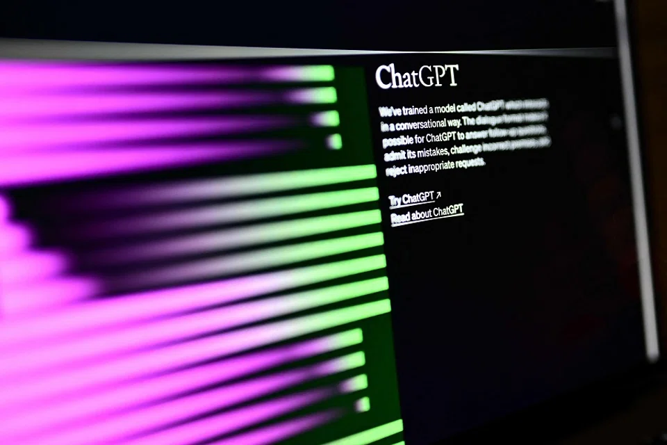 A photo taken on 31 March 2023 in Manta, near Turin, shows a computer screen with the home page of the artificial intelligence OpenAI web site, displaying its ChatGPT robot. (Marco Bertorello/AFP)