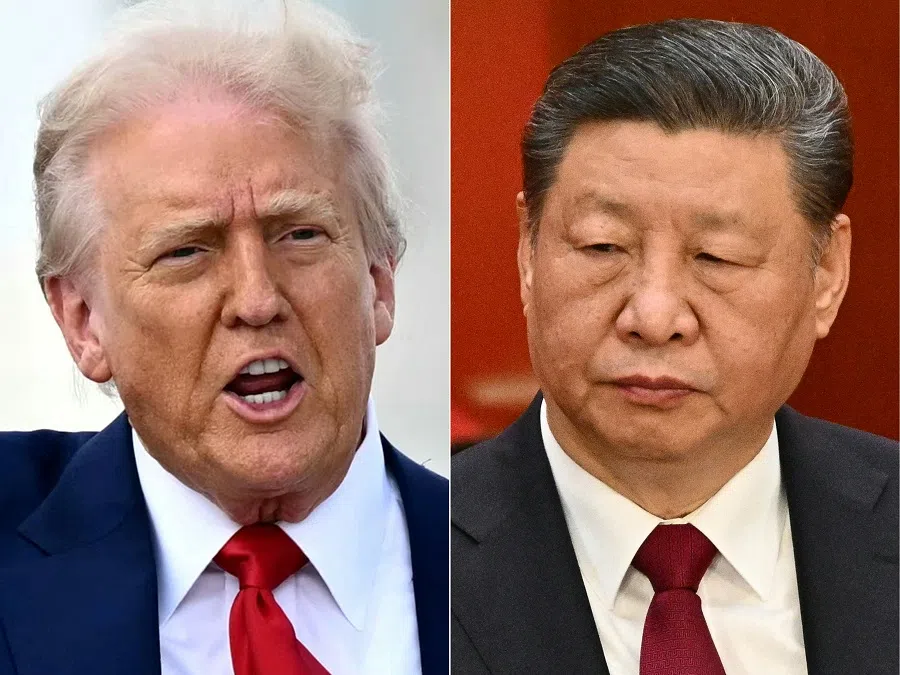This combination of pictures created on 4 April 2025 shows US President Donald Trump in Miami, Florida, on 3 April 2025 and China’s President Xi Jinping in Beijing on 5 March 2025.