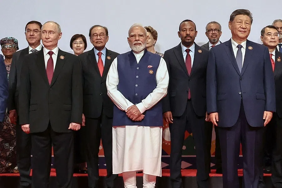 Leaders stand for a family photo during the 18th BRICS Summit in New Delhi on 13 September 2026.