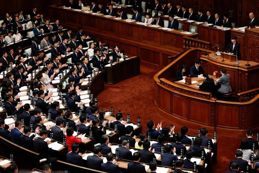 Japan’s Prime Minister Sanae Takaichi delivers her policy speech in the parliament, in Tokyo, Japan, on 20 February 2026. (Kim Kyung-Hoon/Reuters)