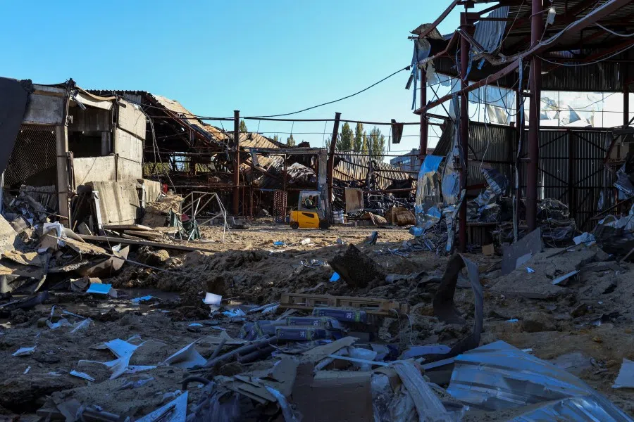 A warehouse area damaged by a Russian missile strike, amid Russia's attack on Ukraine, in Kherson, Ukraine, on 31 October 2023. (Ivan Antypenko/Reuters)