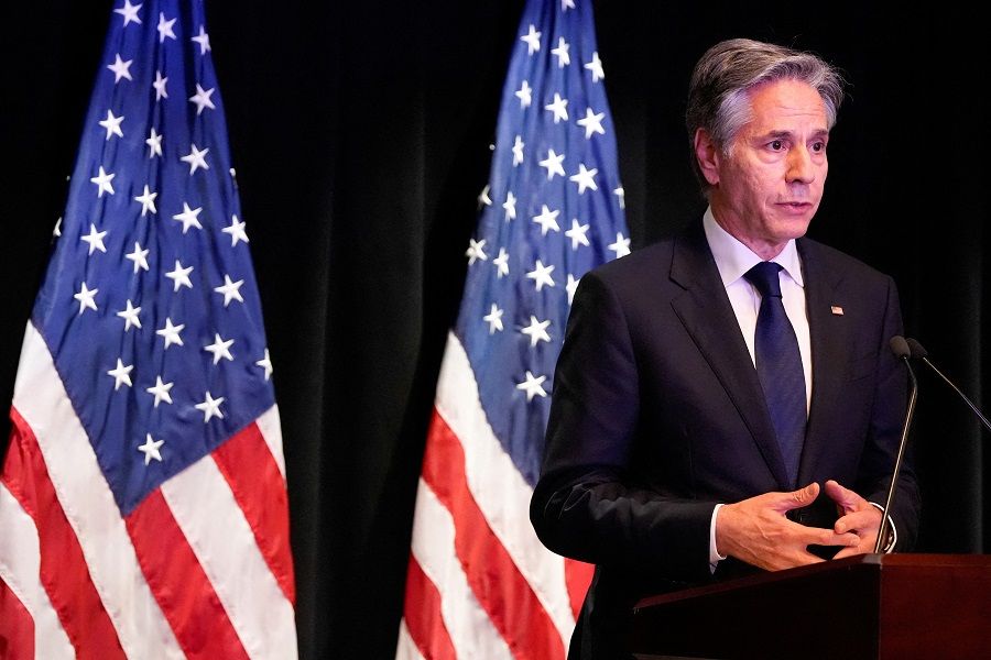 US Secretary of State Antony Blinken speaks during a press conference at the US Embassy in Beijing, China, on 26 April 2024. (Mark Schiefelbein/Reuters)