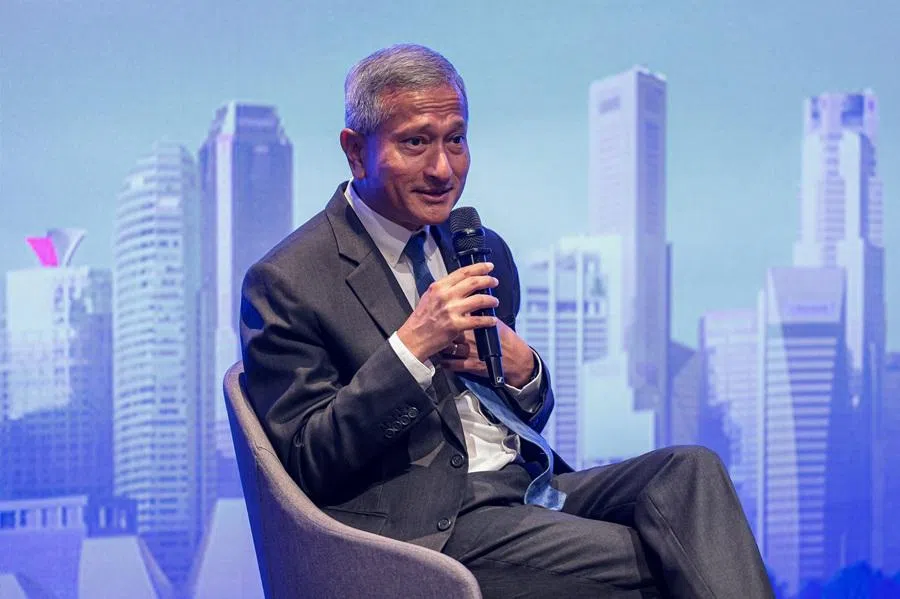 Dr Vivian Balakrishnan speaks at the European Chamber of Commerce Singapore annual general meeting on 29 April 2026. (SPH Media)