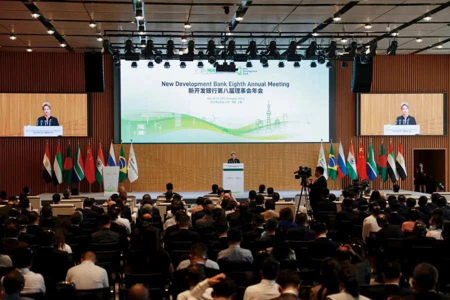 Dilma Rousseff, chair of the New Development Bank, delivers a speech during the opening ceremony of the New Development Bank Eighth Annual Meeting in Shanghai on 30 May 2023. (AFP)