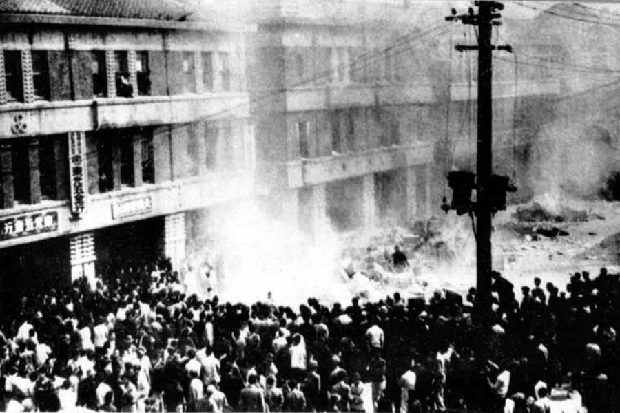 On 28 February 1947, crowds gathered at the Tobacco Monopoly Bureau's Taipei branch to protest. The February 28 incident (also called the February 28 massacre, the 228 incident, or the 228 massacre) was an anti-government uprising in Taiwan that was violently suppressed by the Kuomintang-led nationalist government of the Republic of China (ROC). Two years later, and for 38 years thereafter, the island would be placed under martial law in a period known as the "White Terror". (Wikimedia)