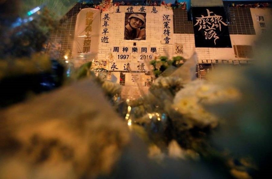 A memorial to Chow Tsz-lok on the anniversary of his death, 9 November 2020. (Internet/SPH)