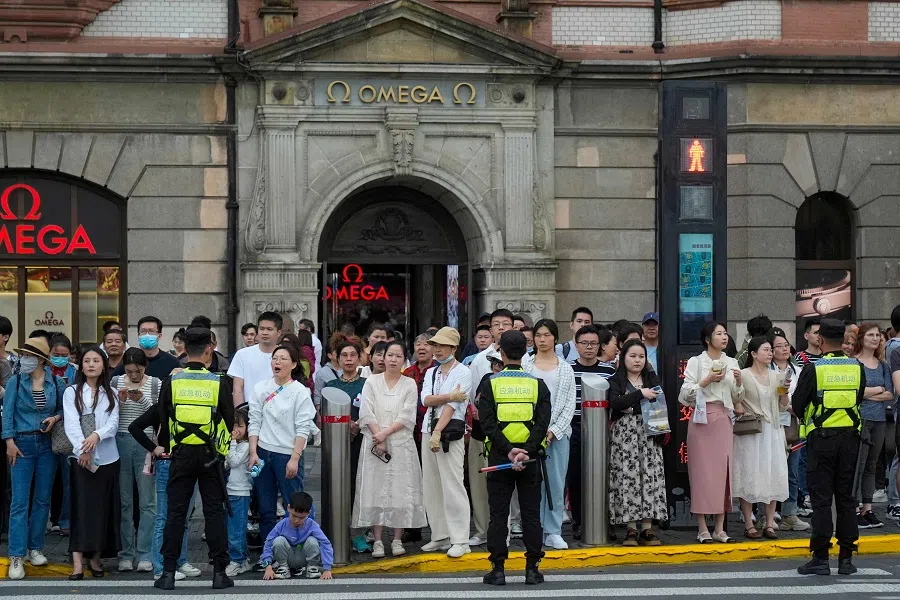 Crowds line the Bund as the motorcade with US Secretary of State Antony Blinken drives past in Shanghai, China, on 24 April 2024.