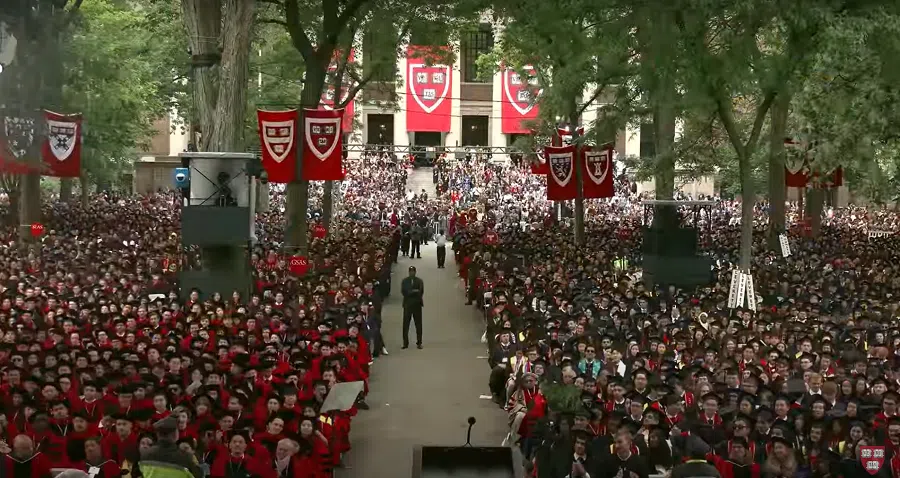 Jiang’s speech earned the audience’s applause. (Screen grab from YouTube/Harvard University)