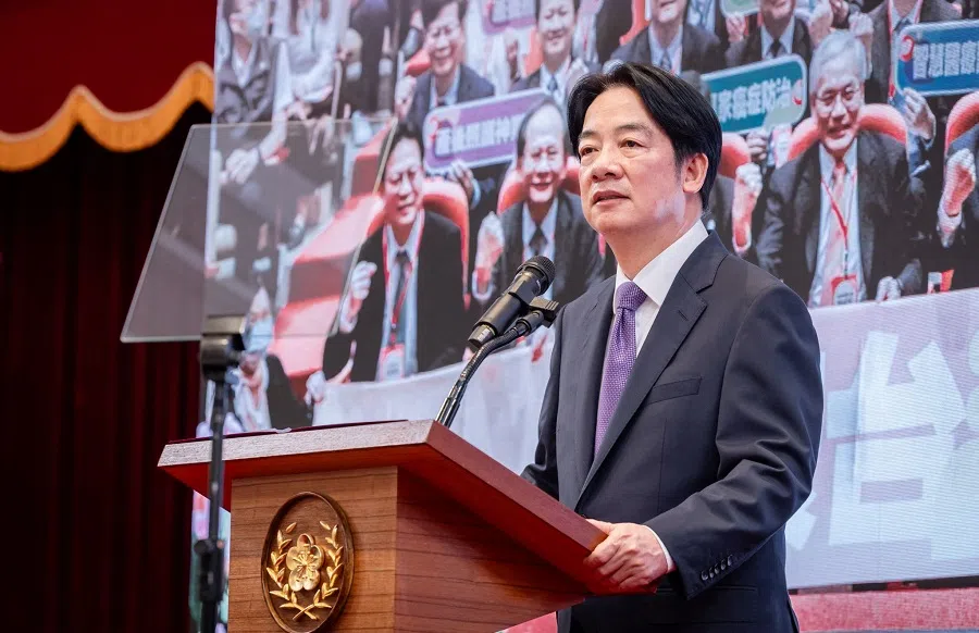 This handout picture taken and released by the Taiwan Presidential Office on 19 June 2024 shows Taiwan’s President Lai Ching-te speaking during a press conference at the Presidential Office in Taipei. (Handout/Taiwan Presidential Office/AFP)