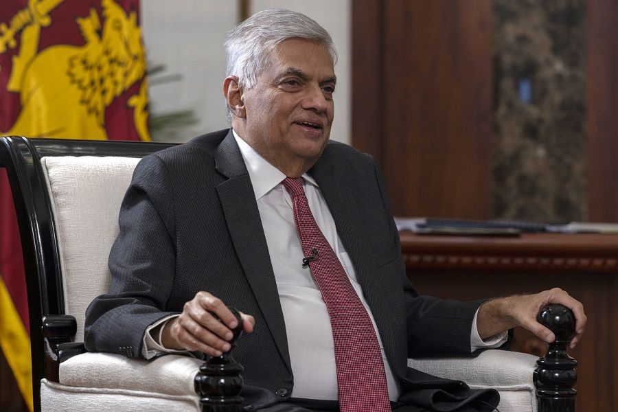 Ranil Wickremesinghe, Sri Lanka's prime minister and finance minister, smiles during an interview in Colombo, Sri Lanka, on 25 May 2022. (Buddhika Weerasinghe/Bloomberg)