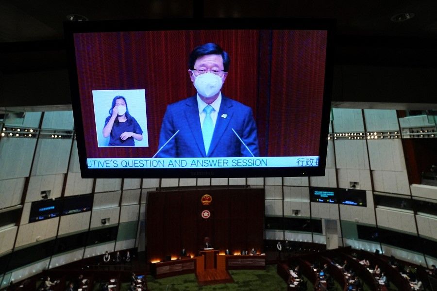 Hong Kong Chief Executive John Lee attends question and answer session at Legislative Council, in Hong Kong, China, 6 July 2022. (Lam Yik/Reuters)
