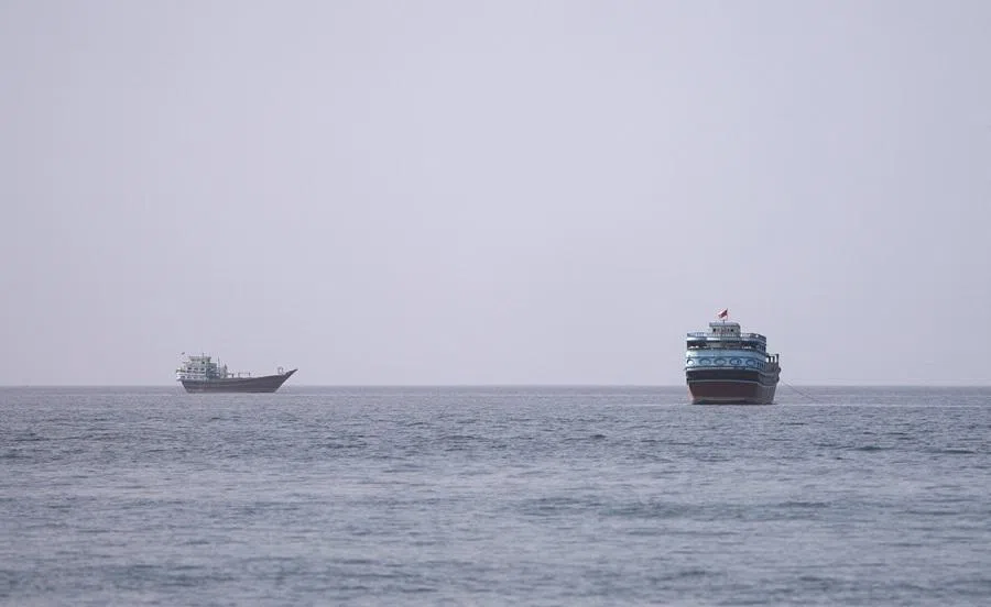 Vessels at the Strait of Hormuz, as seen from Musandam, Oman, on 17 July 2026.