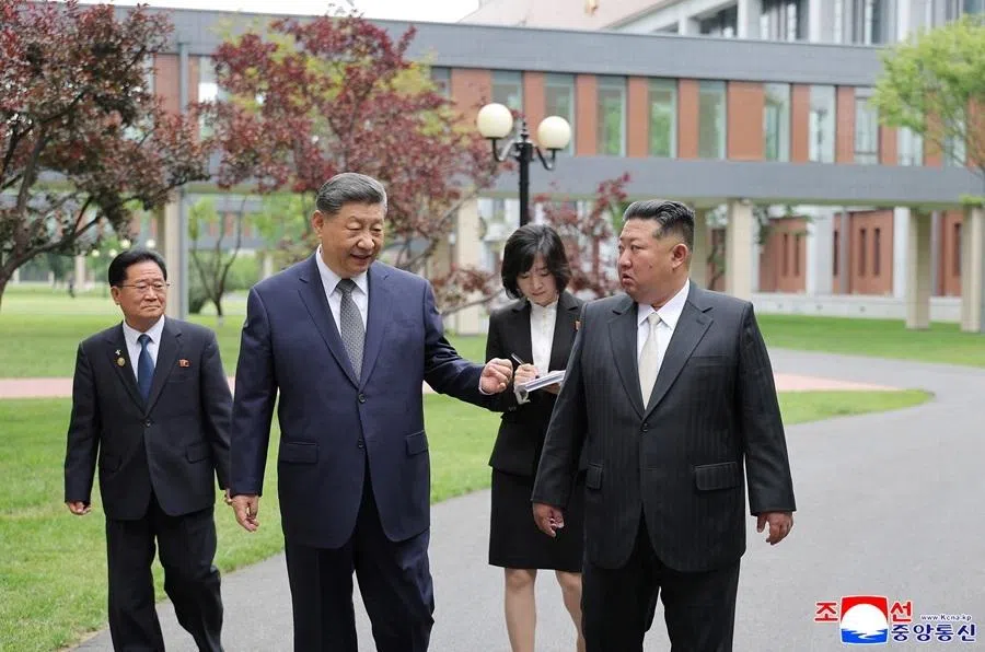 Chinese President Xi Jinping and North Korean leader Kim Jong Un visit the Central Cadres Training School of the Workers' Party, in Pyongyang, North Korea, on 9 June 2026.