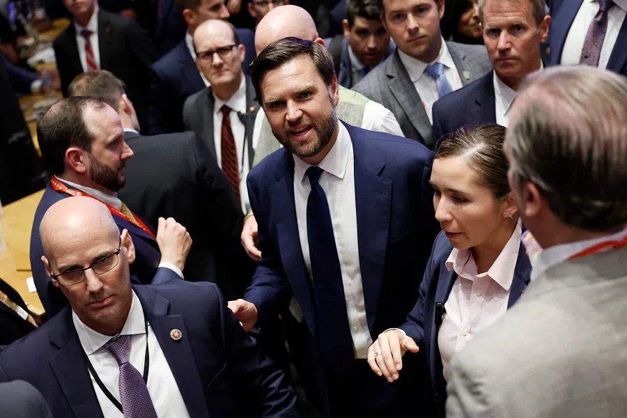 Republican vice-presidential candidate JD Vance greets supporters near the Republican National Convention at the Fiserv Forum on 17 July 2024 in Milwaukee, Wisconsin.  (Anna Moneymaker/Getty Images via AFP)