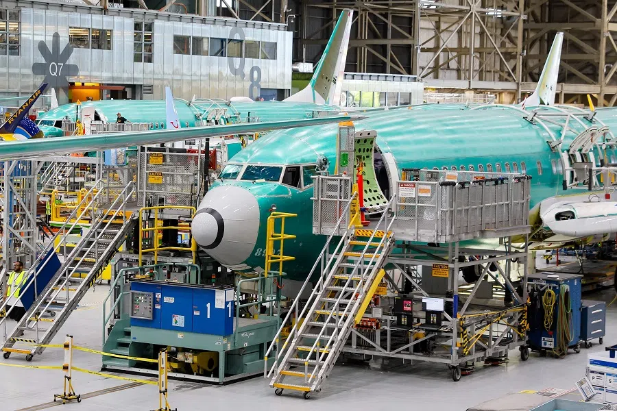 Boeing 737 MAX aircraft are assembled at the Boeing Renton Factory in Renton, Washington on 25 June 2024. (Jennifer Buchanan/Pool/AFP)