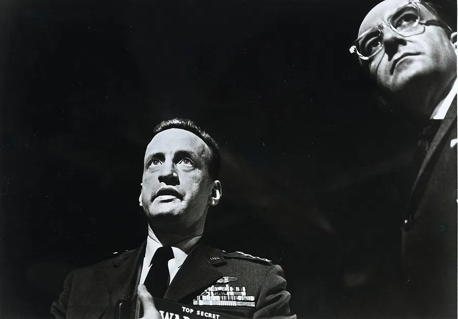 This 1964 file photo released by Columbia Pictures shows US actor George C. Scott (left) and British actor Peter Sellers in a scene from the movie Dr. Strangelove directed by the late Stanley Kubrick. (Columbia Pictures)