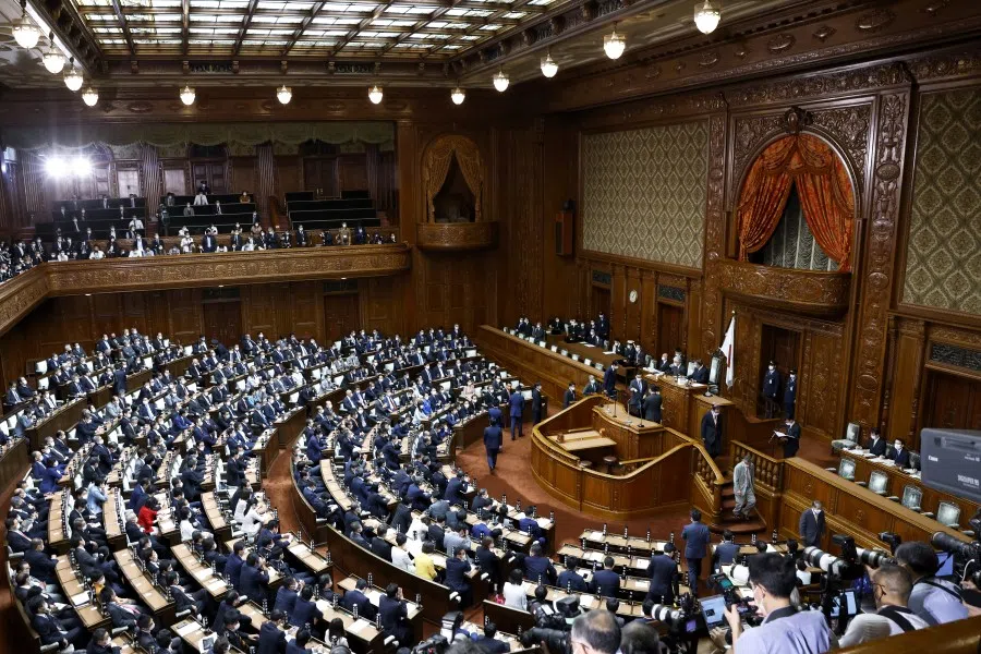 Lawmakers cast their ballots for the nomination of Japan's prime minister during an extraordinary session at the lower house of parliament in Tokyo, Japan, on 4 October 2021. (Kiyoshi Ota/Bloomberg)