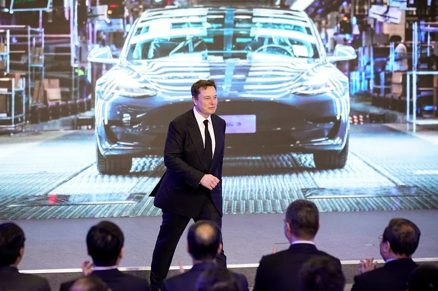 Tesla Inc CEO Elon Musk attends an opening ceremony for Tesla China-made Model Y program in Shanghai, China, on 7 January 2020. (Aly Song/Reuters)