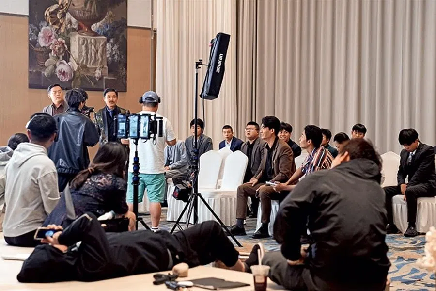 A micro-drama production crew films in Zhengzhou, Henan province, China.