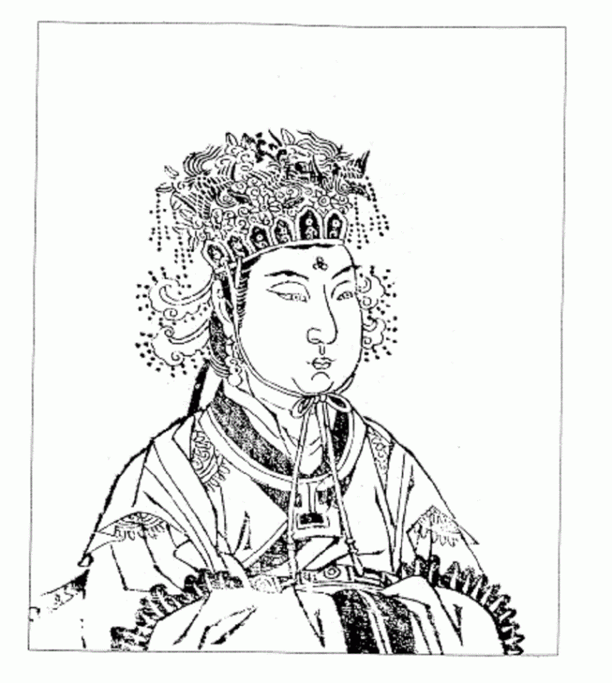 A portrait of Wu Zetian in the print version, from A Collection of Portraits of Emperors (《明刻历代帝贤像》). (Internet)