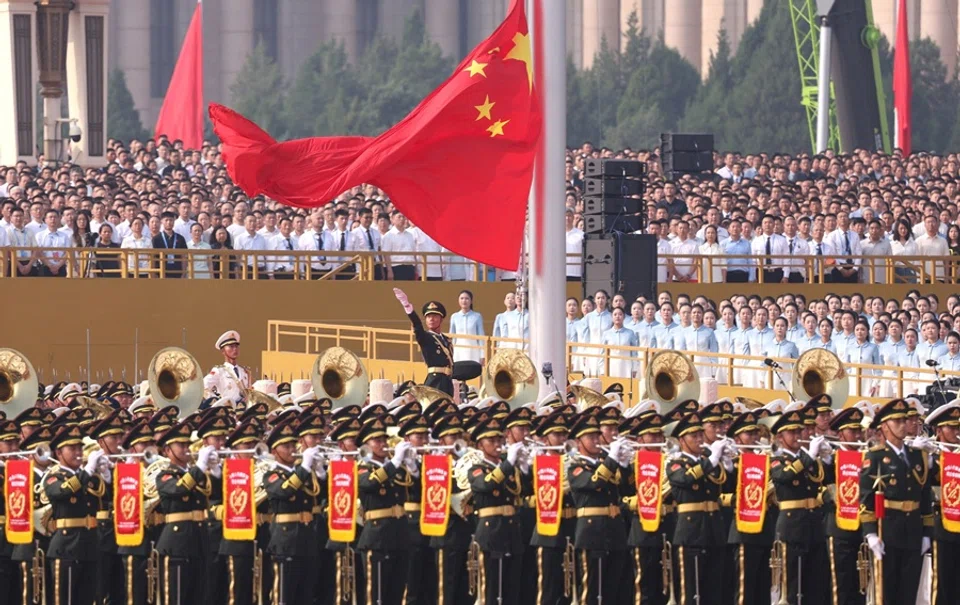Military band members perform during a flag-raising ceremony at a military parade to mark the 80th anniversary of the end of World War Two, in Beijing, China, on 3 September 2025. (China Daily via Reuters)