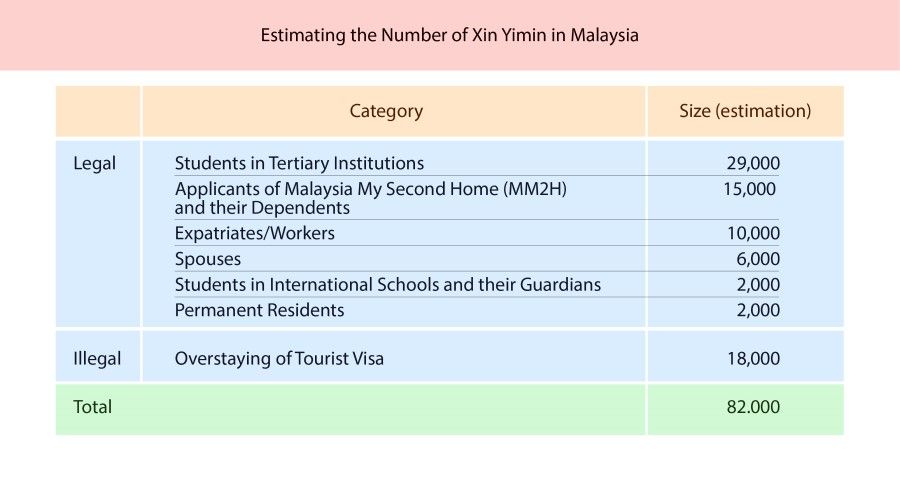 Ngeow estimated that the number of new immigrants in Malaysia is at least 82,000, among which the biggest proportion are students (35%), followed by applicants of MM2H and their dependents (18%), and then expatriates or workers (12%). Xin Yimin refers to new immigrants. Source: ISEAS (Graphic: Teo Chin Puay)