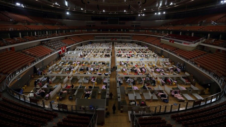 A sports stadium in Wuhan converted into a makeshift hospital. (China Daily via REUTERS)