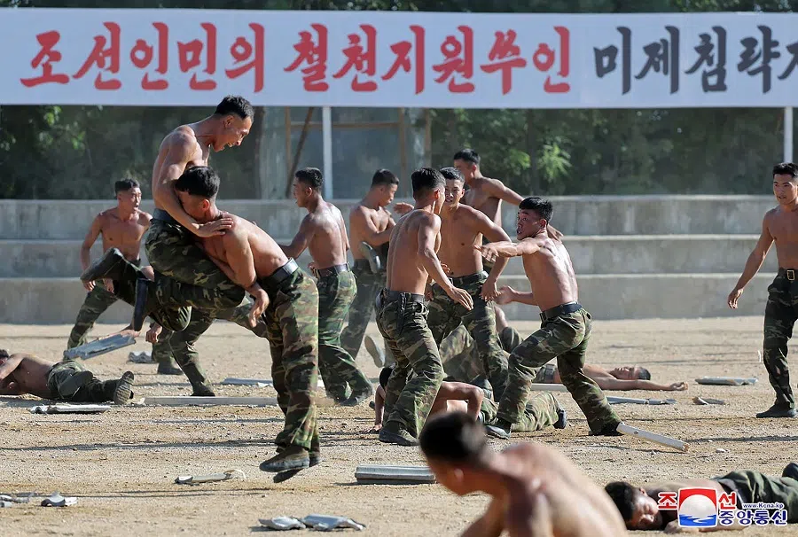 This photo taken on 11 September 2024 and released from North Korea’s official Korean Central News Agency (KCNA) via KNS on 13 September 2024 shows soldiers training at a base for the special operation armed forces of the Korean People’s Army (KPA) at an undisclosed location in North Korea. (KCNA via KNS/AFP)